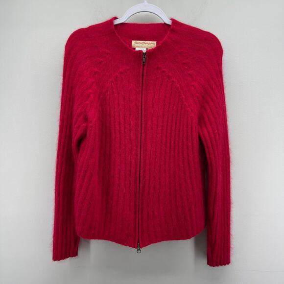 Vintage Norm Thompson Red Soft Fuzzy Lambswool Rabbit Hair‎ Zip Front Sweater - Picture 1 of 5